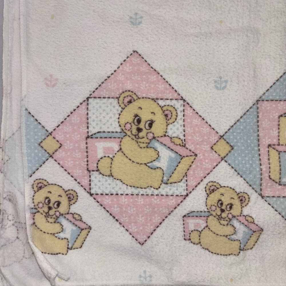 Vintage Riegel Baby Blanket Pastel Baby‎ BEAR Blocks 30x30 Cotton - Picture 3 of 7